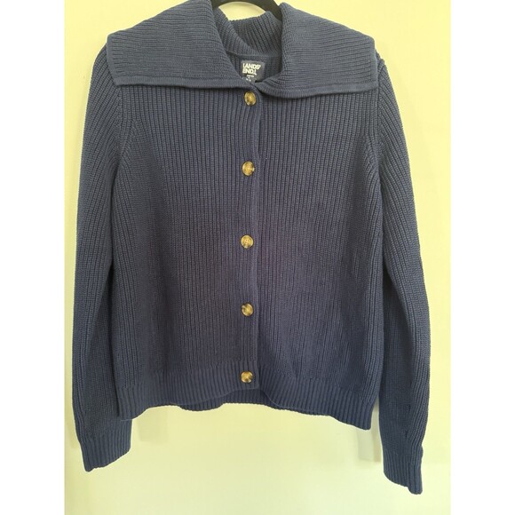 NEW Lands End Drifter Sailor Collar Cardigan Navy Lg Buttons MSRP $99 - Picture 6 of 8